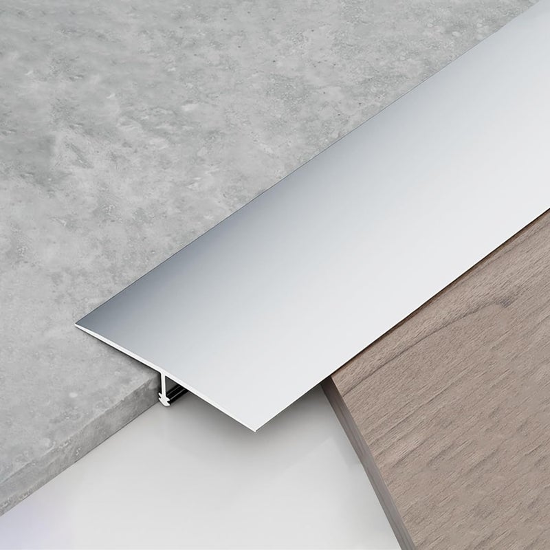 KTINITK 3Pcs Aluminum T-Molding, Floor Transition Strips, Floor Divider Trim, Threshold Strip, for Bridging Gaps Between Floors, or Between Wood Floors and Tiles (Silver 3pcs 35.4"x1.6") - Image 1